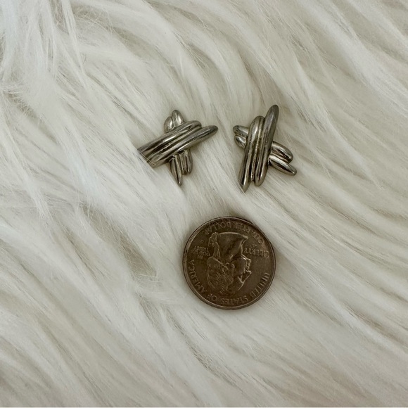 Vintage Stylized Cross X 3/4” Silver-Tone Pierced Earrings - Picture 4 of 4